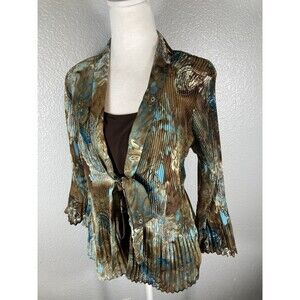 Y2K Sheer Brown Top Blouse M Crinkle Grunge Fairy Whimsical Bell Sleeve Forest